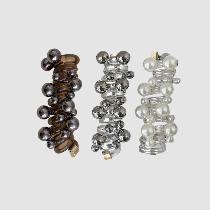 Beaded hair elastic in spiral shape