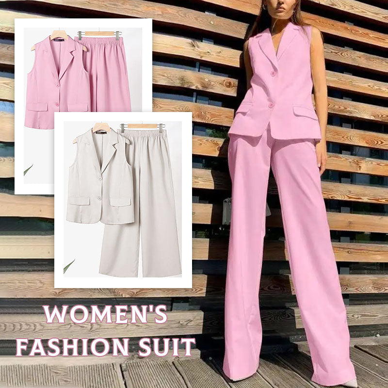 💖Stylish Sleeveless Blazer And High-Waisted Trousers Set For Women