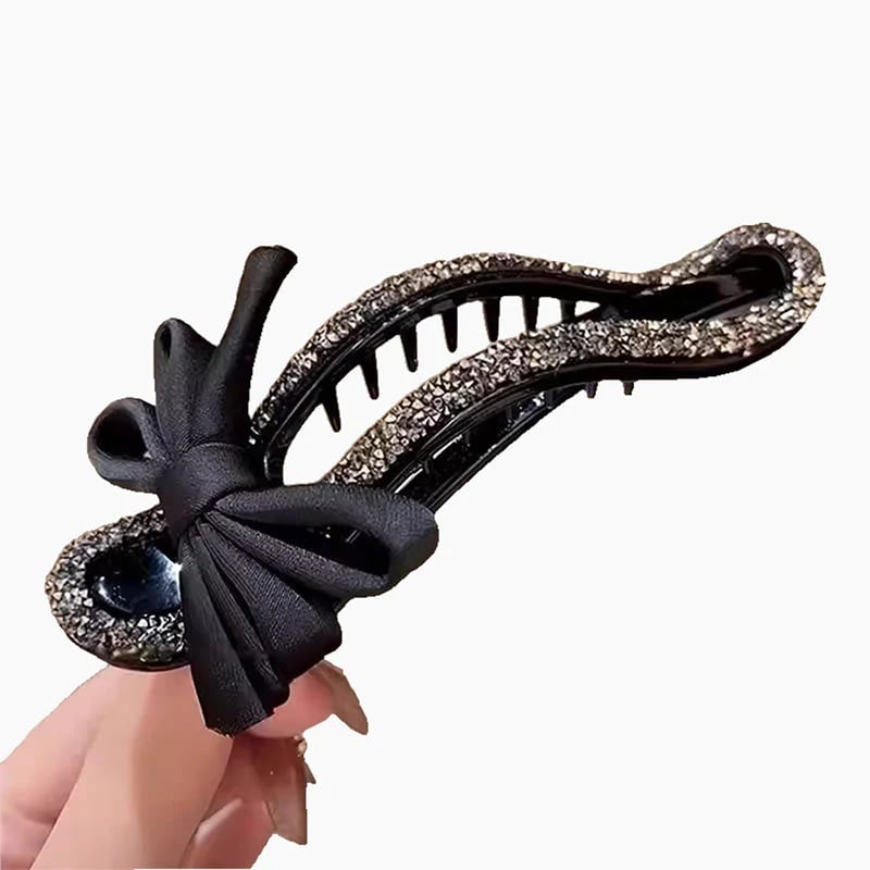 Sparkling elegant black bow hair clips