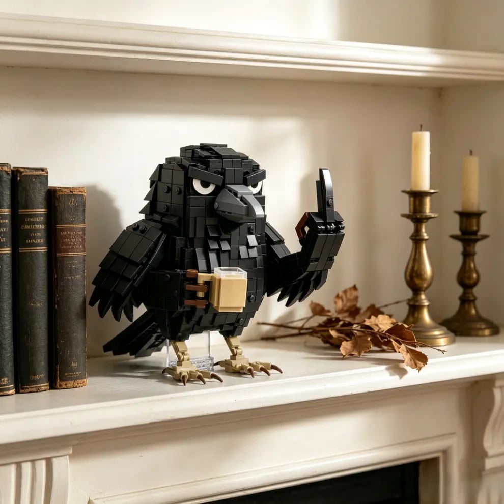🐦⬛ Sarcastic Coffee Crow-- Building Block Set – Funny Do Not Disturb Desk Decor