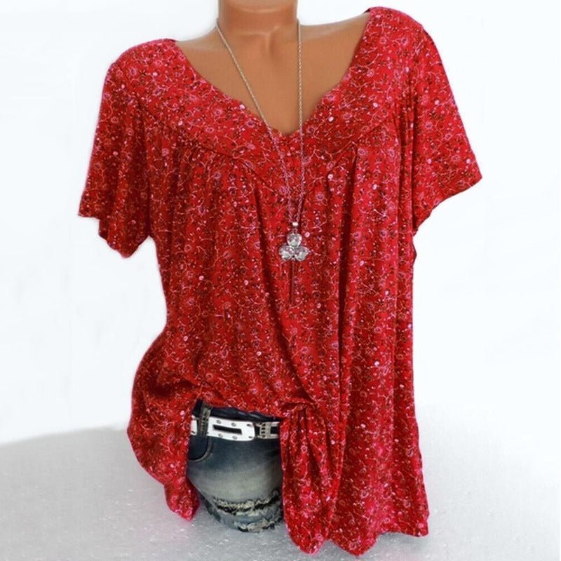 ๐ Spring Fashion: V-Neck Printed Short-Sleeve Top