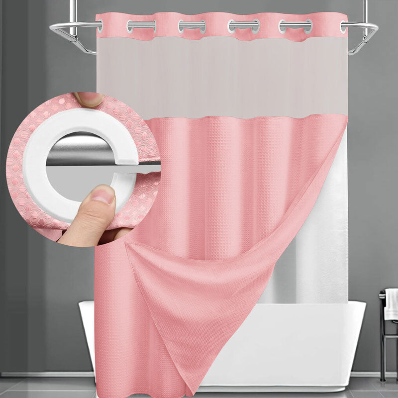 ๐ฟ LIMITED-TIME 50% OFF! โจ Waffle Pattern Shower Curtain โ Double Waterproof, Snap Buttons, Clear Top Window ๐