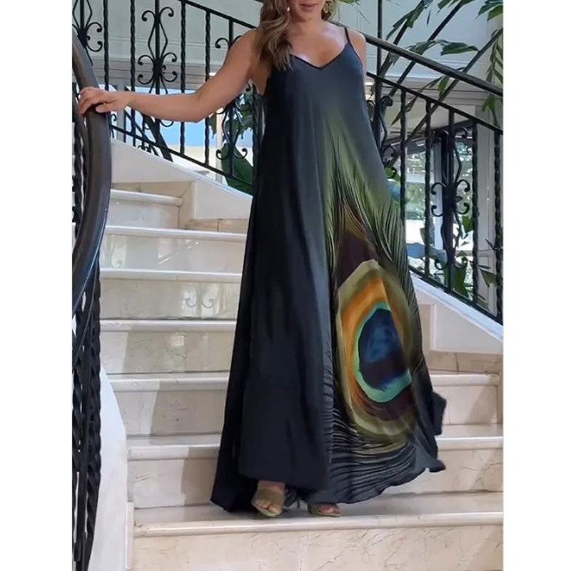 Loose-fitting Maxi Dress With Spaghetti Straps And Floral Print