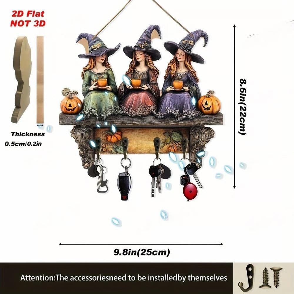 🎃Halloween Witch Wooden Wall Decor Key Holder