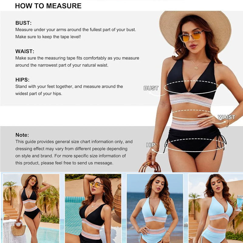 High-waisted tummy control bikini set in color-blocked colors
