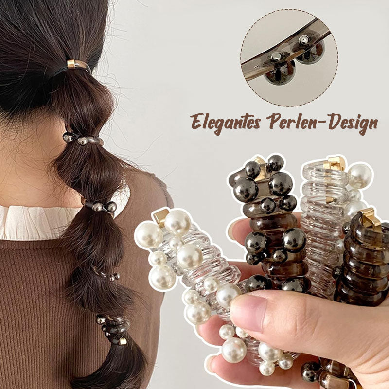 Beaded hair elastic in spiral shape