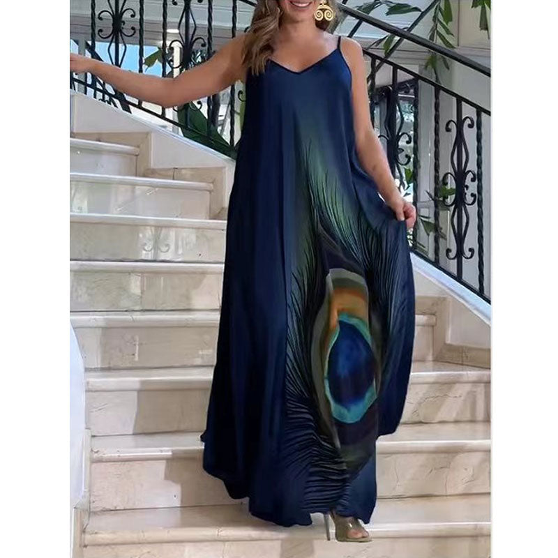 Loose-fitting Maxi Dress With Spaghetti Straps And Floral Print