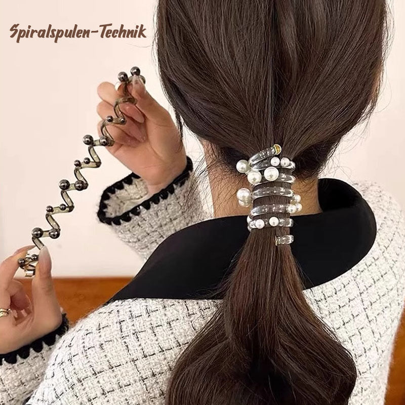 Beaded hair elastic in spiral shape