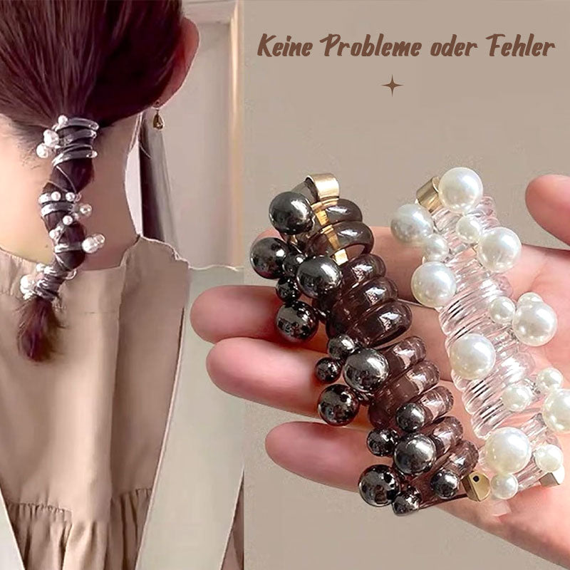 Beaded hair elastic in spiral shape