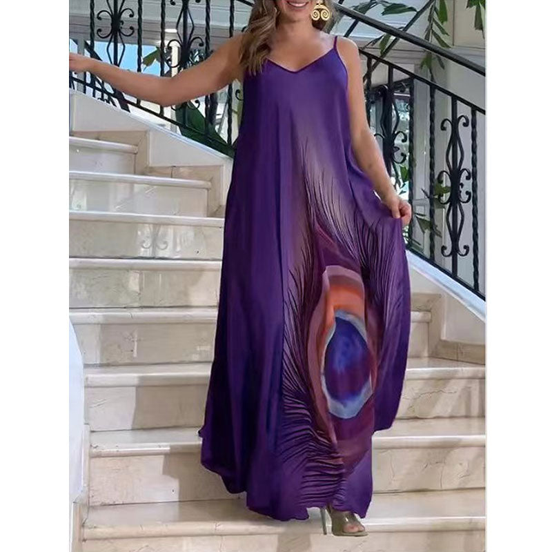 Loose-fitting Maxi Dress With Spaghetti Straps And Floral Print