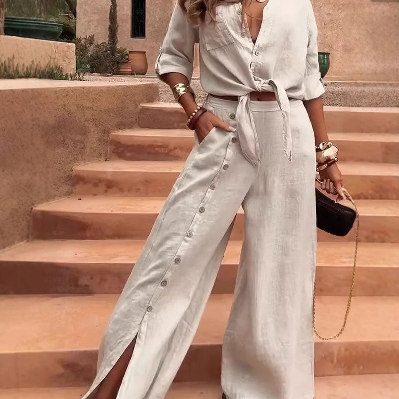 Elegant single-color 2-piece set for women