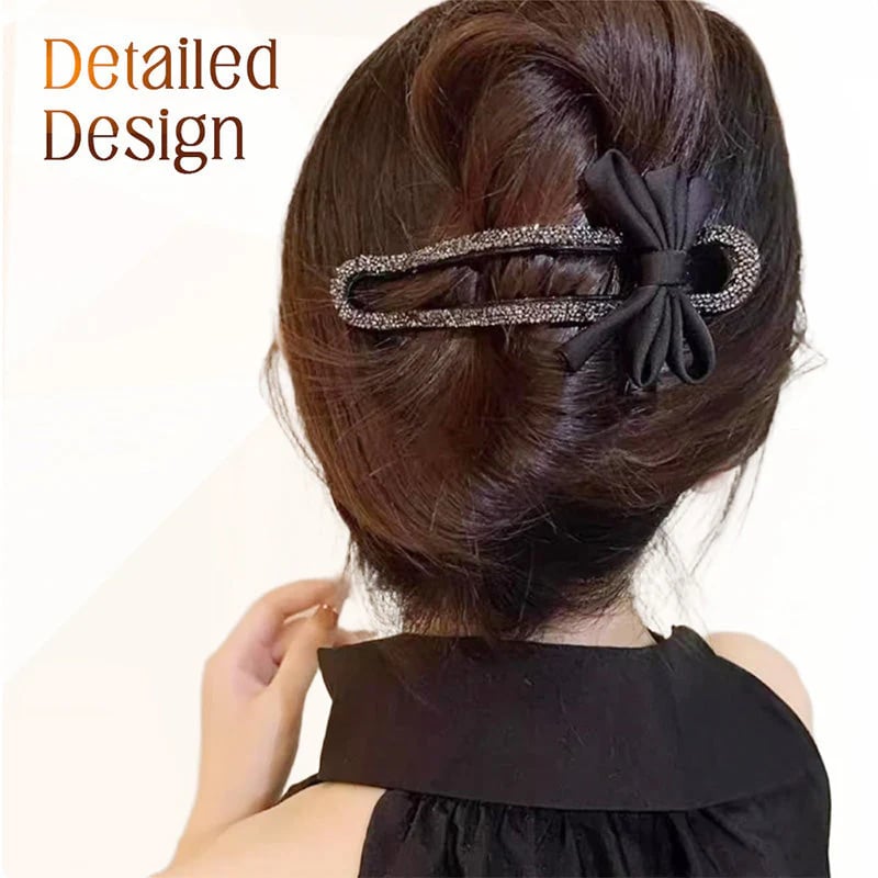 Sparkling elegant black bow hair clips