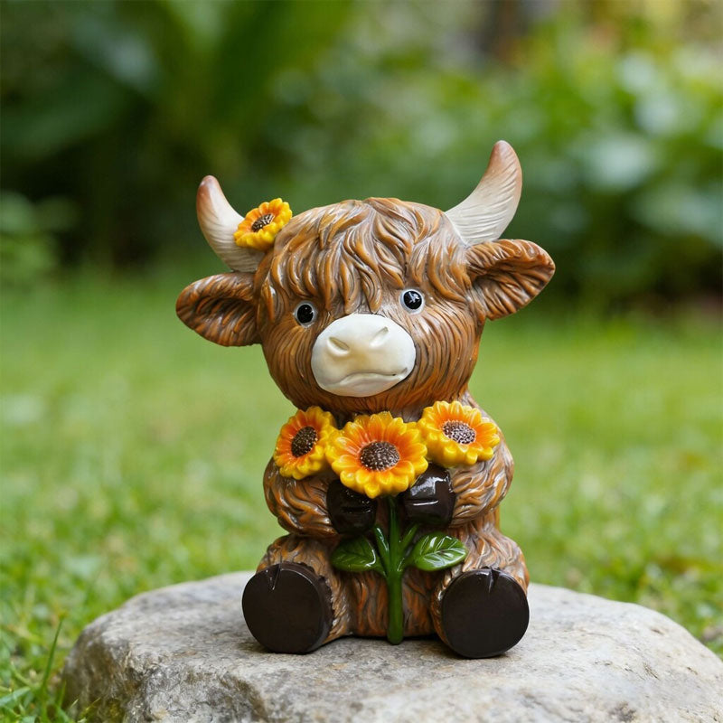 Cute Highland Cow Garden Statue - Outdoor Animal Figurine for Home & Holiday Decor | Unique Gift