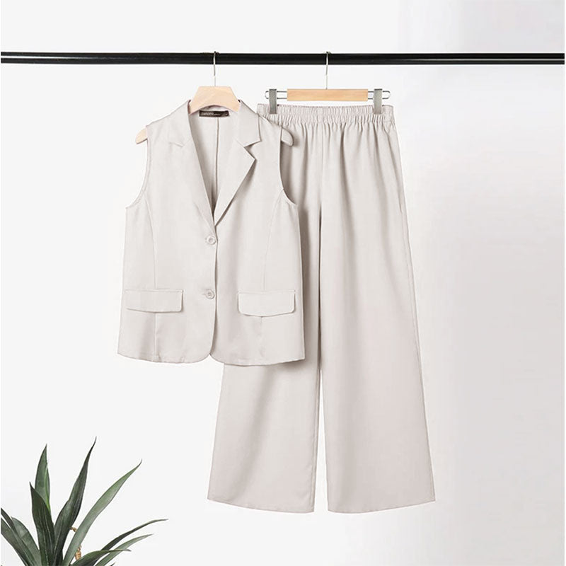 💖Stylish Sleeveless Blazer And High-Waisted Trousers Set For Women