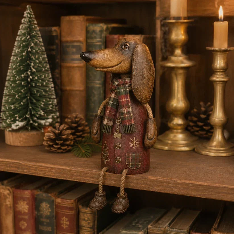 🎄 Vintage Christmas Dachshund Shelf Sitter | Festive Dog Decor
