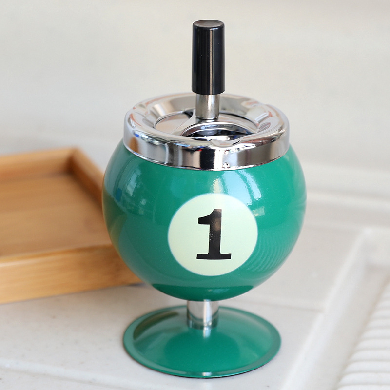 Creative Billiard Ball Metal Ashtray with Lid - Anti-Fly Ash Office Desk Decor