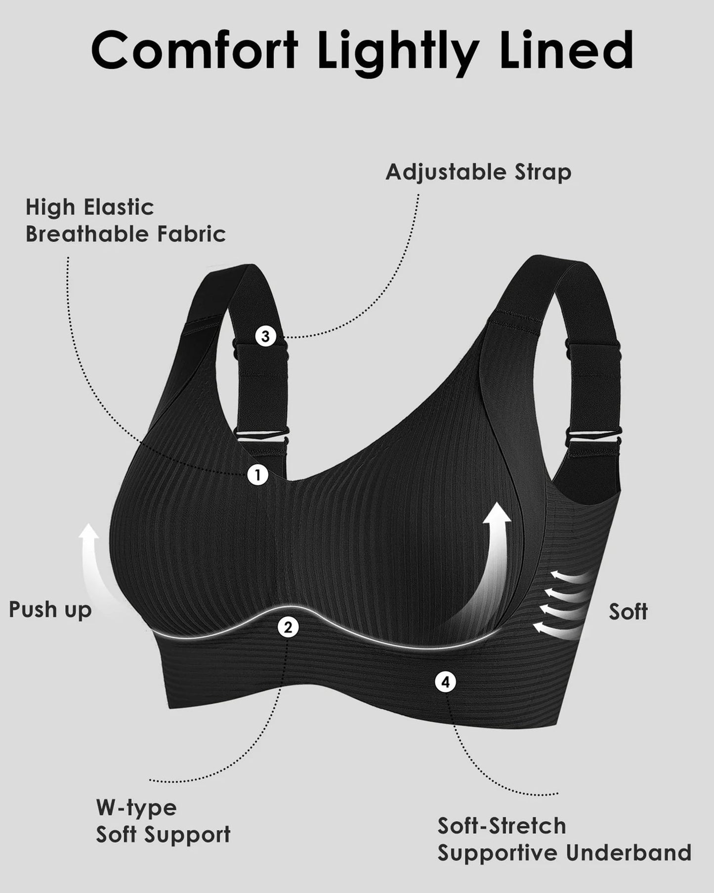 🎁Ribbed push-up bra with adjustable underwires for women