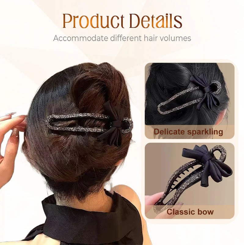 Sparkling elegant black bow hair clips