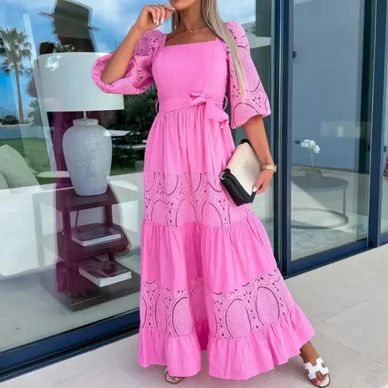 Women's Fashion Long Spliced Lace-up Dress