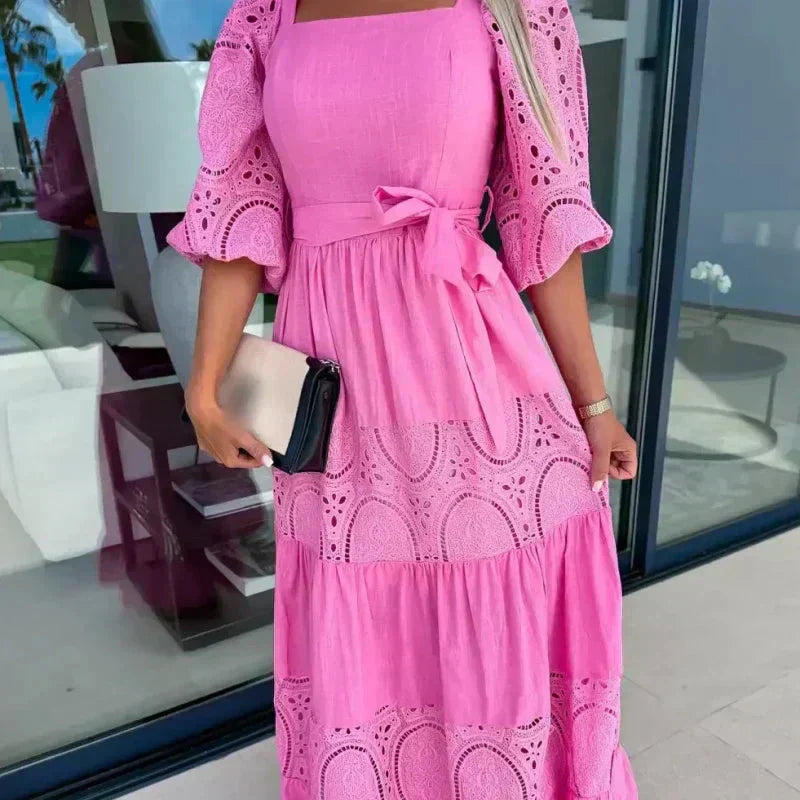 Women's Fashion Long Spliced Lace-up Dress