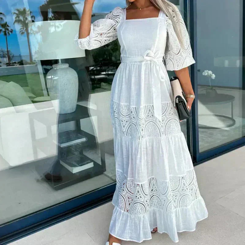 Women's Fashion Long Spliced Lace-up Dress