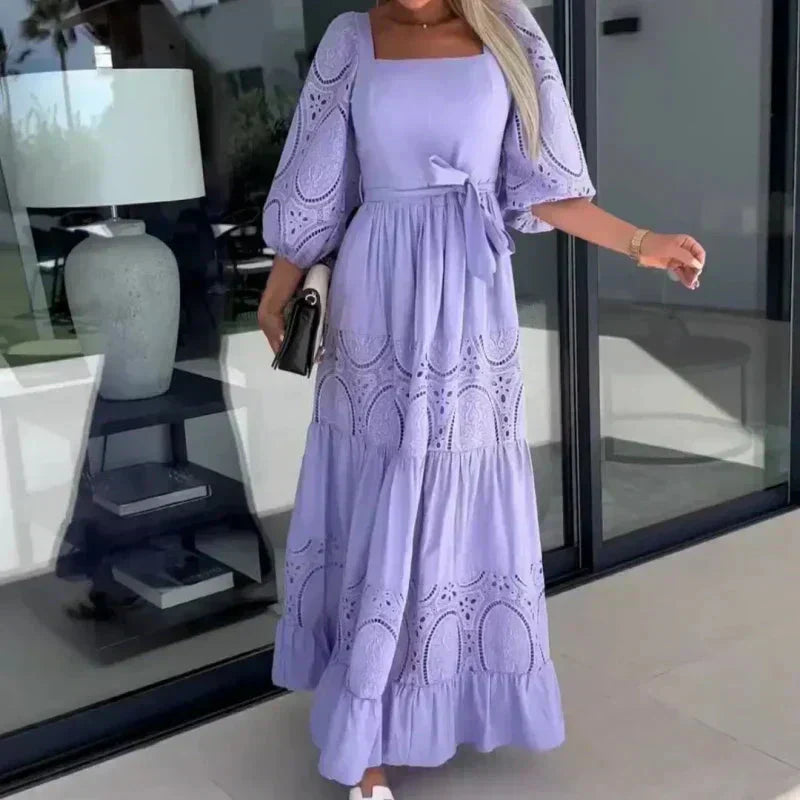 Women's Fashion Long Spliced Lace-up Dress