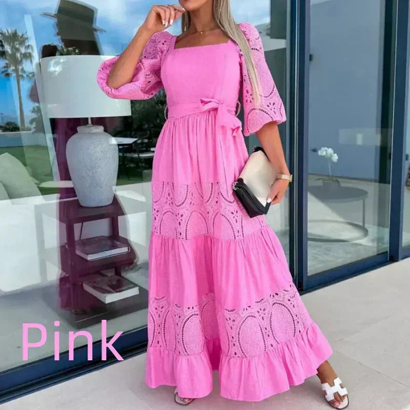 Women's Fashion Long Spliced Lace-up Dress