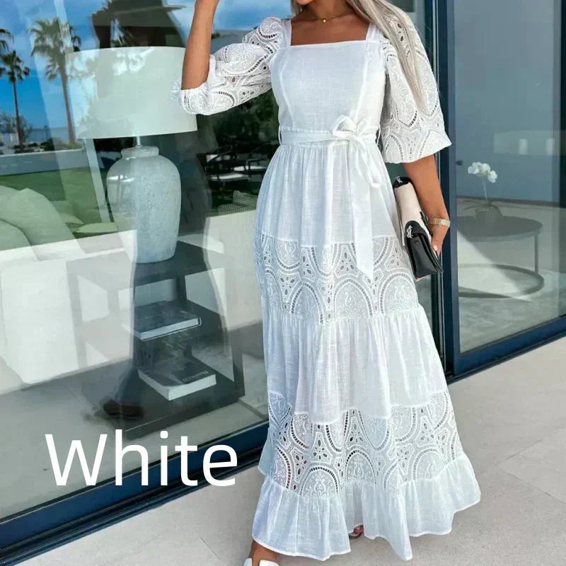 Women's Fashion Long Spliced Lace-up Dress