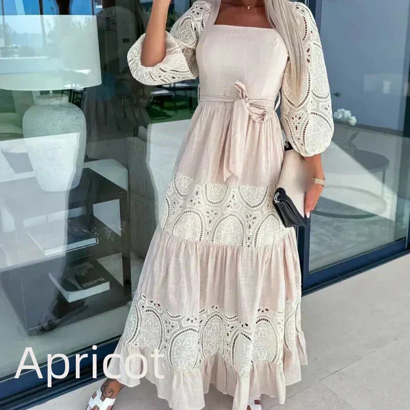 Women's Fashion Long Spliced Lace-up Dress