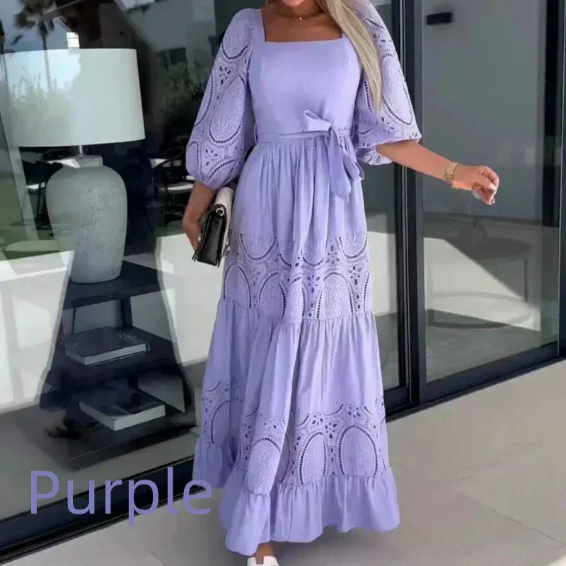 Women's Fashion Long Spliced Lace-up Dress