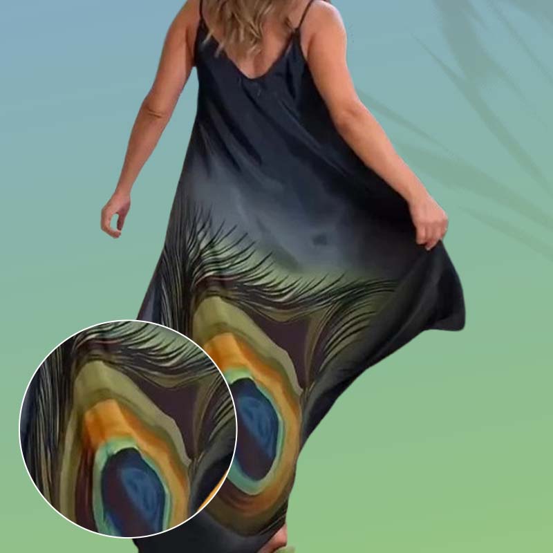 Loose-fitting Maxi Dress With Spaghetti Straps And Floral Print