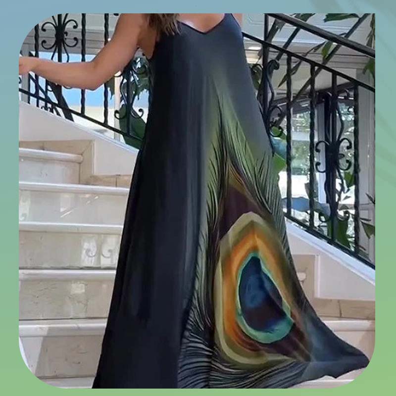 Loose-fitting Maxi Dress With Spaghetti Straps And Floral Print