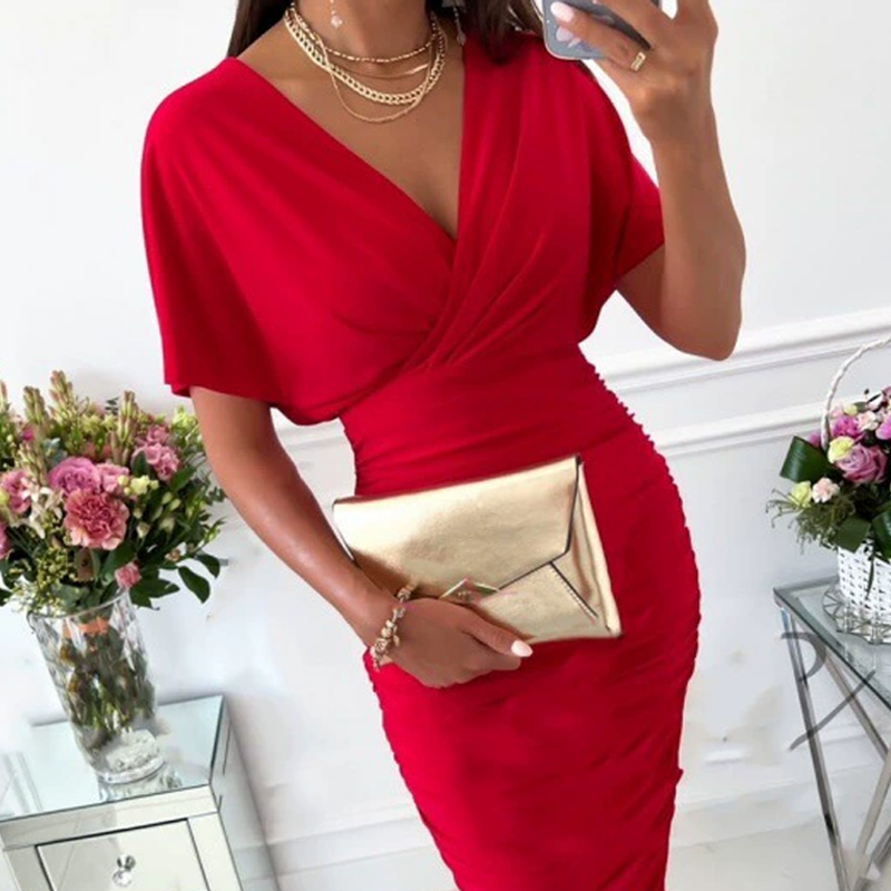 Sexy Bodycon Dress With Ruffles And V-Neck For Women