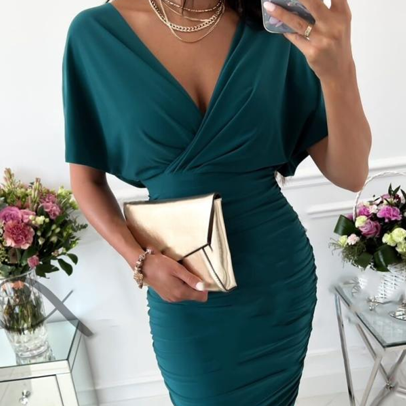 Sexy Bodycon Dress With Ruffles And V-Neck For Women