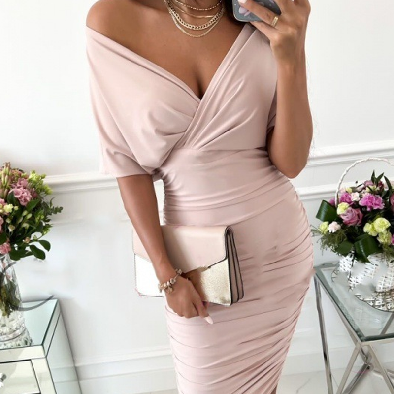 Sexy Bodycon Dress With Ruffles And V-Neck For Women