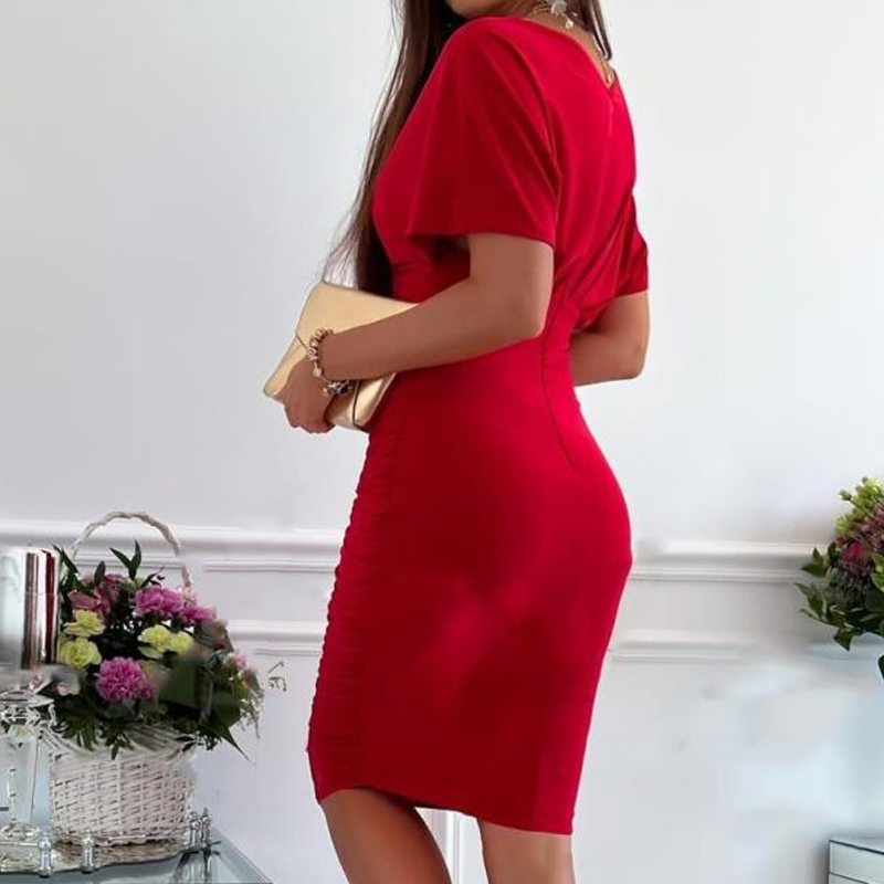 Sexy Bodycon Dress With Ruffles And V-Neck For Women