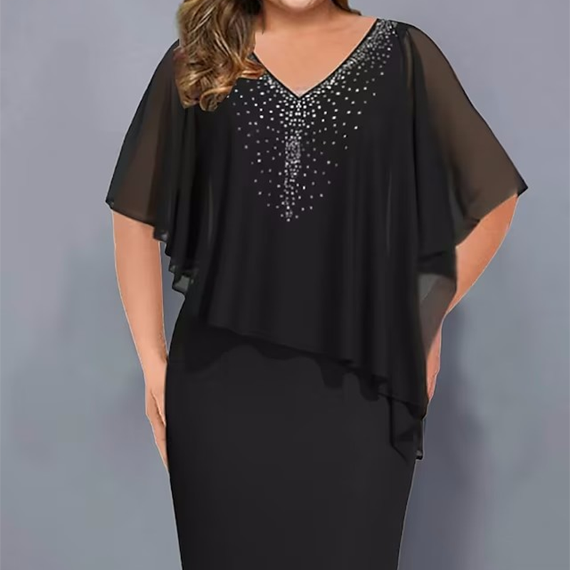 ✨V-Neck Chiffon Shawl Rhinestone Dress