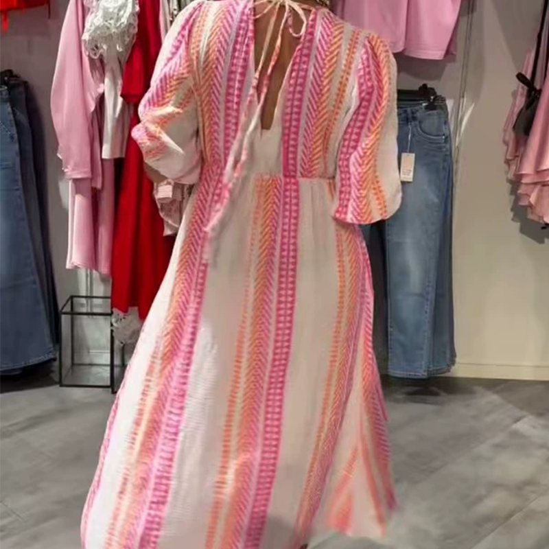 🌞Patterned V-neck dress with halterneck back