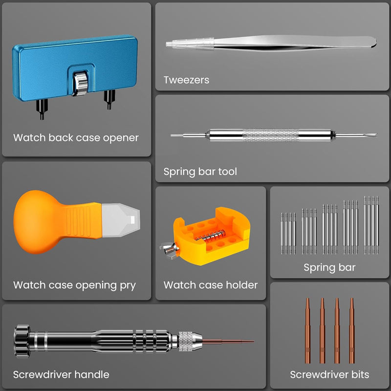 ๐ Professional Watch Repair Tool Kit โ All-in-One, Precision Stainless Steel Tools for Battery & Band Fixes