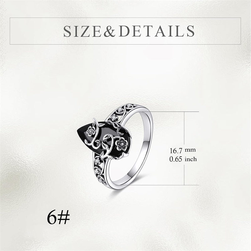 💎 BOHEMIAN VINTAGE RING! 💎 Floral Vine Design, Black Teardrop Gem & Sparkling Accents for Timeless Elegance✨