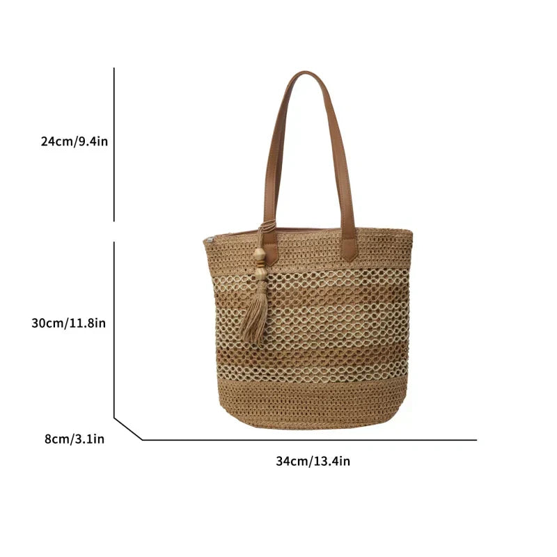 ๐๐๏ธ Women's Straw Woven Shoulder Bag โ Spacious, Lightweight & Breezy Style ๐ด