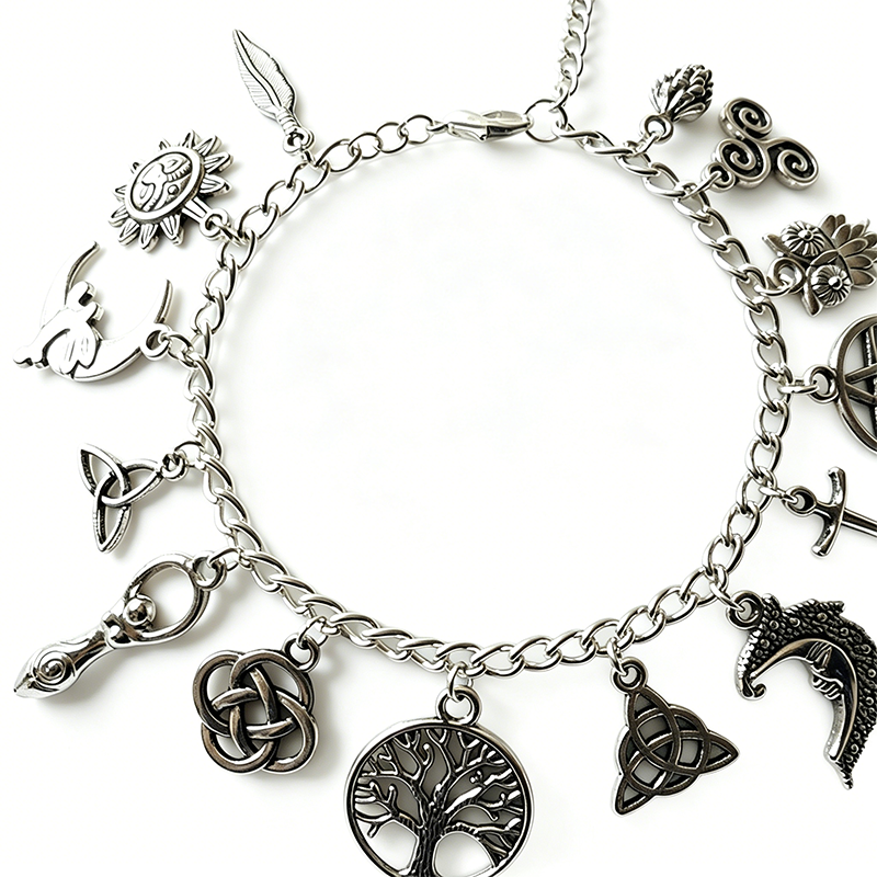 ๐ฟ LIMITED-TIME 50% OFF! โจ Vintage Pagan Charm Bracelet โ Spiritual Symbols, Antique Silver, Bohemian Style ๐