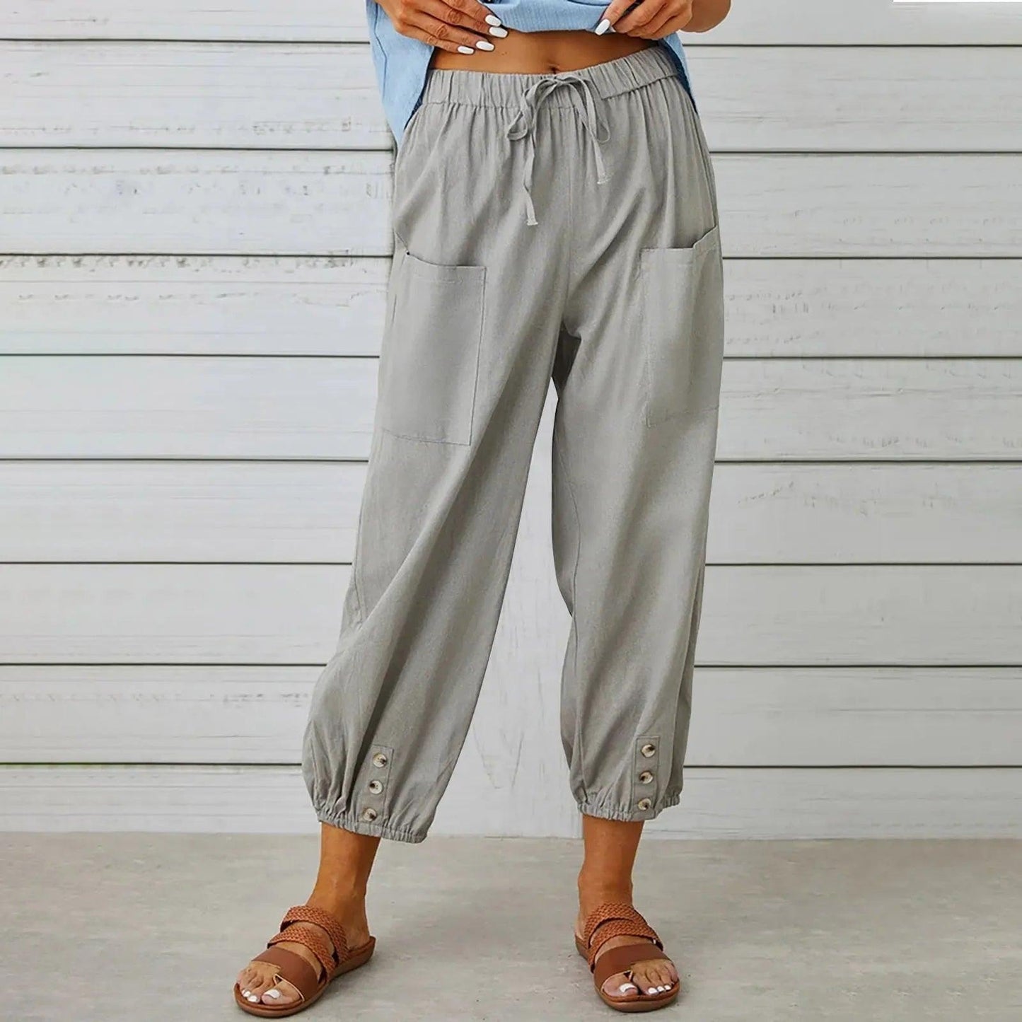 2026 New summer pants made of cotton and linen for women, Nine Minute Pants