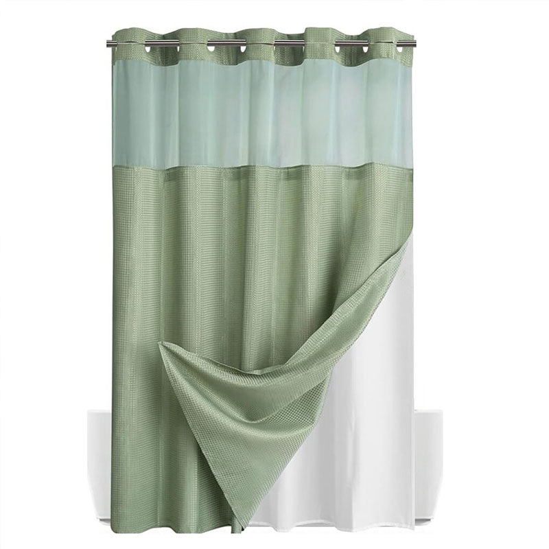 🚿 LIMITED-TIME 50% OFF! ✨ Waffle Pattern Shower Curtain – Double Waterproof, Snap Buttons, Clear Top Window 🛁