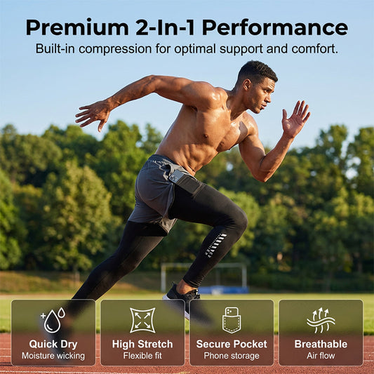 Men's 2-in-1 Running Tights with Shorts – Compression, Quick-Dry ✨