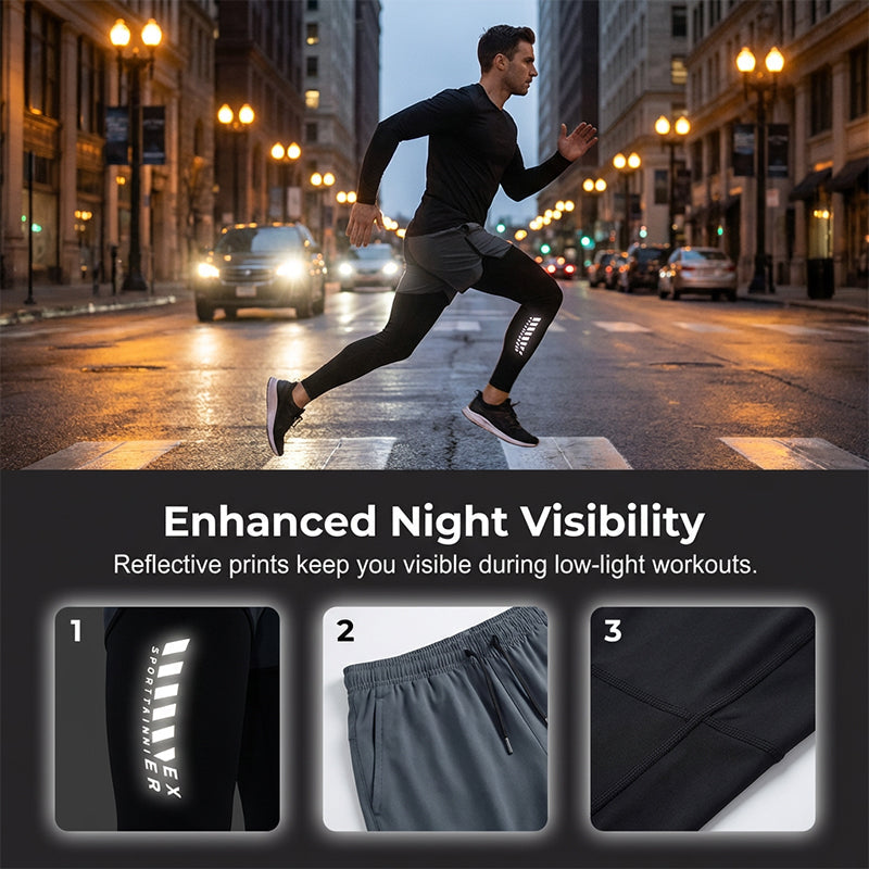 Men's 2-in-1 Running Tights with Shorts – Compression, Quick-Dry ✨