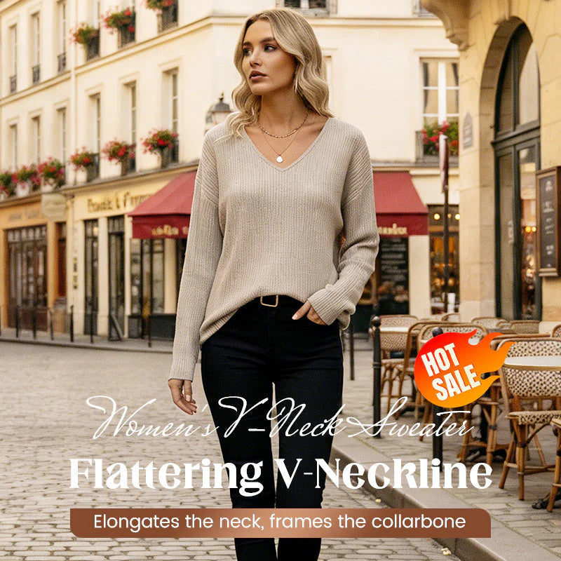 Women's V-neck sweater with elegant back bow
