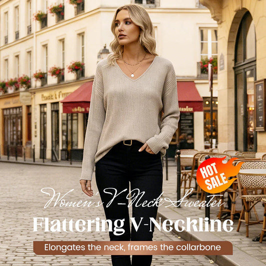 Women's V-neck sweater with elegant back bow