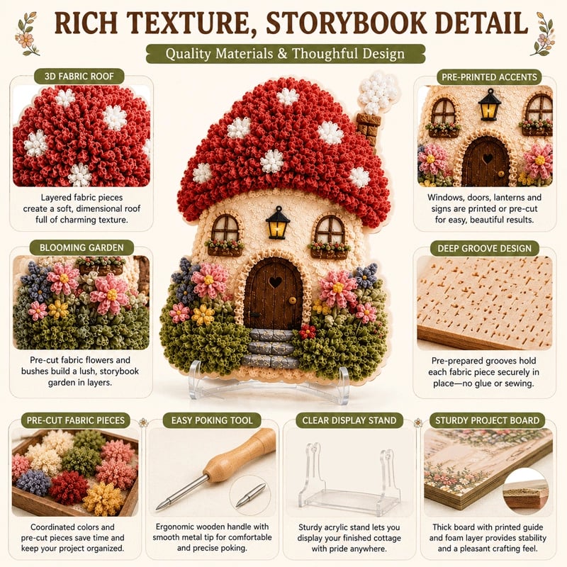 🔥 Ultimo giorno: sconto del 50% – ✨ Kit “Whimsical Village” per arte 3D con tessuto (tecnica Poke Art)