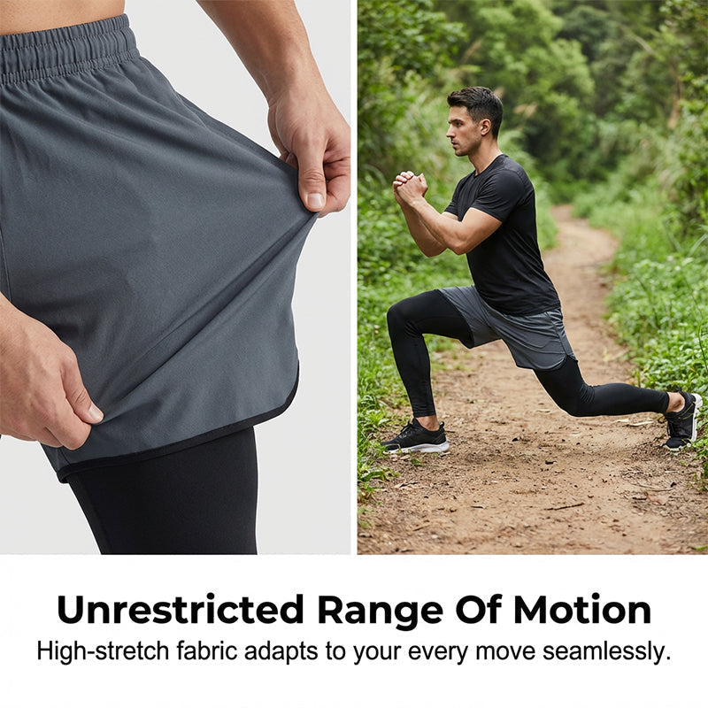 Men's 2-in-1 Running Tights with Shorts – Compression, Quick-Dry ✨